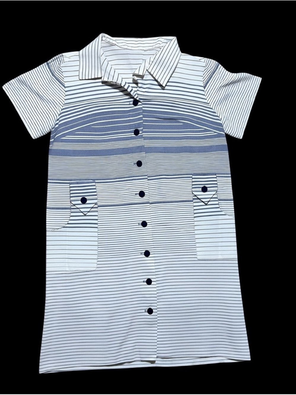 Short-Sleeve Button Shirt Dress - White with Blue Stripes